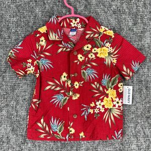 Old Navy Shirt Boys Baby 18-24M Red‎ Hawaiian Camp Floral Short Sleeve NWT